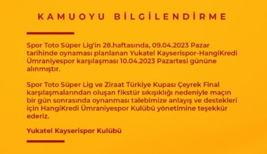 Kayserispor – Ümraniyespor maçı Pazartesi’ne alındı