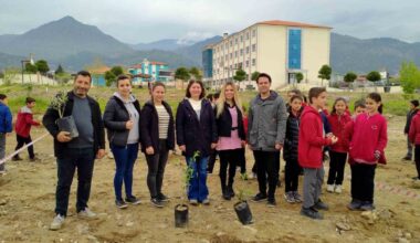 Buharkent Zafer Ortaokulu bahçesine 70 adet zeytin fidanı dikildi