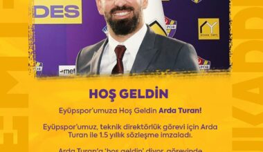 Eyüpspor, teknik direktörlük görevi için Arda Turan ile 1.5 yıllık sözleşme imzalandığını resmen açıkladı.