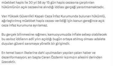 Bakan Tunç: “Ceren Özdemir’i vahşice öldüren ve müebbet hapisle cezalandırılan hükümlünün açık cezaevine alındığı iddiası gerçeği yansıtmamaktadır”