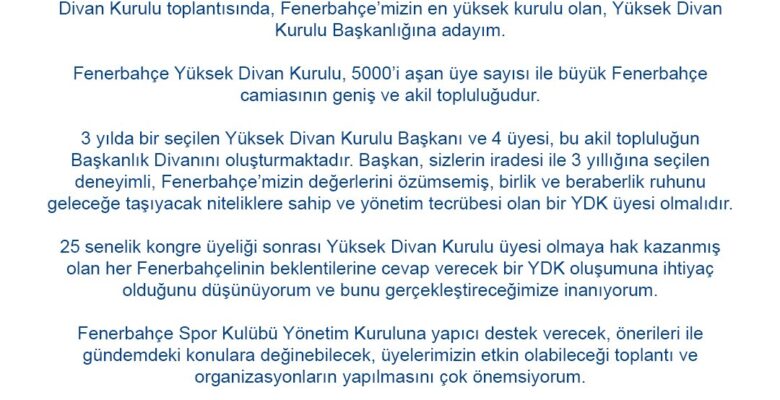 Sevil Becan, Fenerbahçe Yüksek Divan Kurulu Başkanlığı’na aday olduğunu duyurdu
