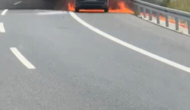 Silivri Kuzey Marmara Otoyolu’nda ticari araç alev alev yandı